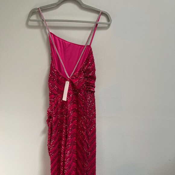 Lulus Minuet Kiara Rhinestone Strap Sequin Fuchsia Maxi Gown with Slit Large NWT - Picture 4 of 6